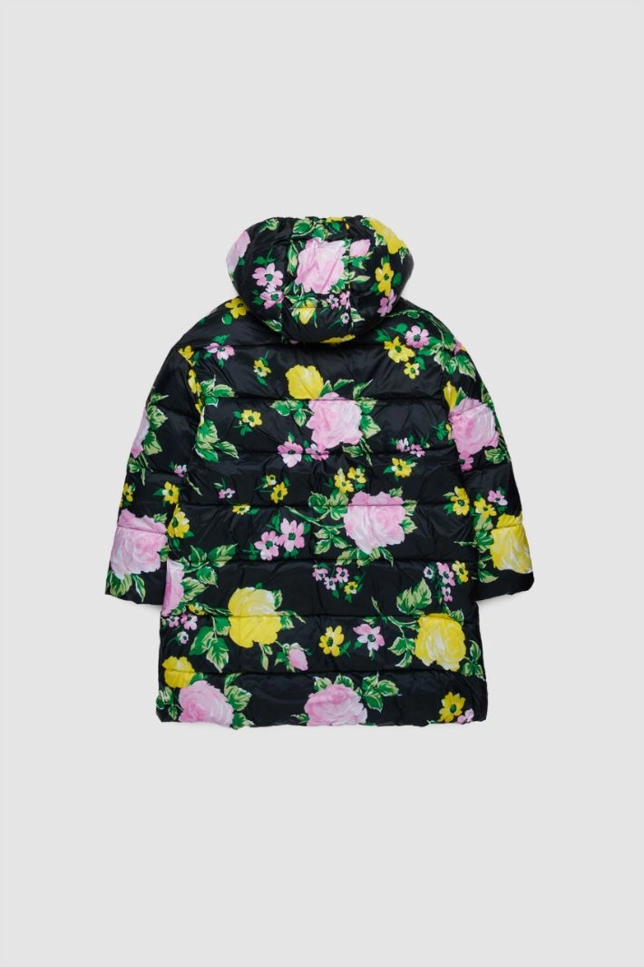 Floral long puffer jacket KID - BLACK
