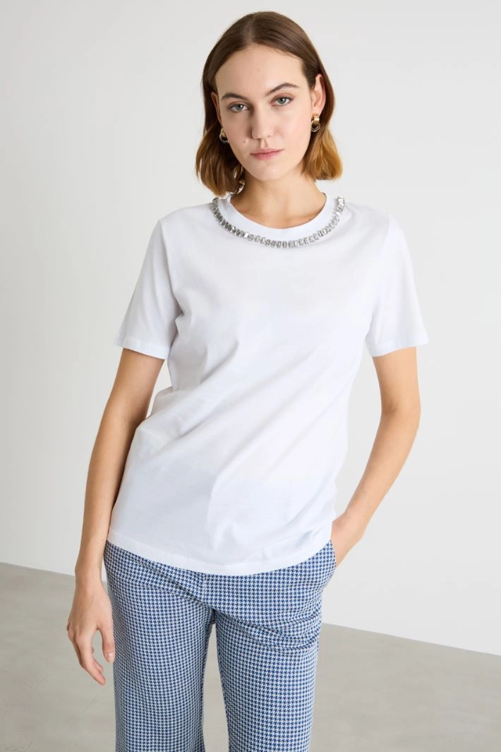Rhinestone T-shirt - WHITE