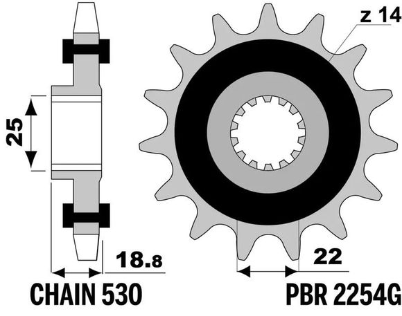 PBR Steel Anti-Noise Transmission Output Sprocket 2254G - 530Ref: Pbr01500A / 1149508001