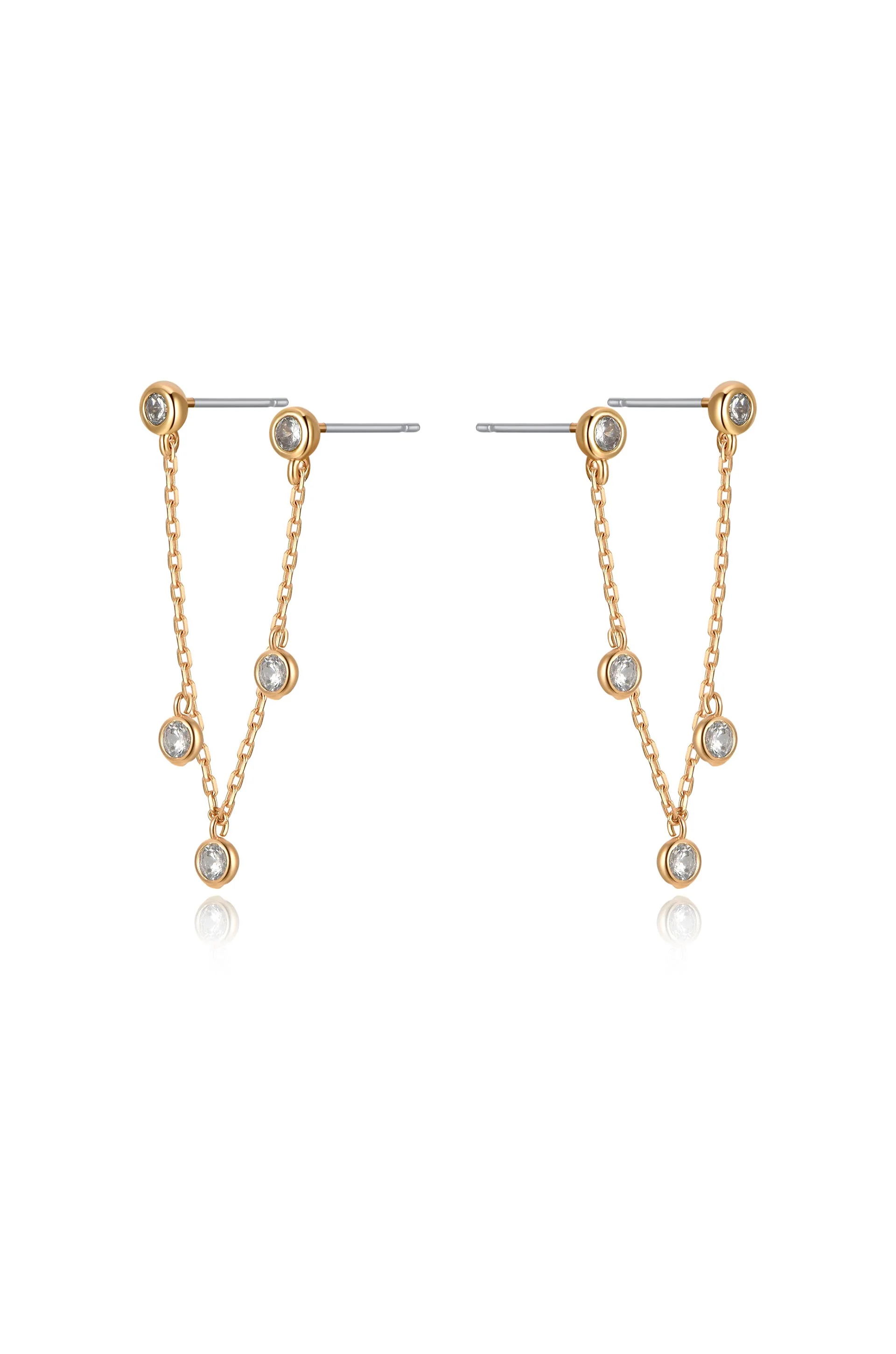 Double Piercing Multi-Crystal Dangle Earrings