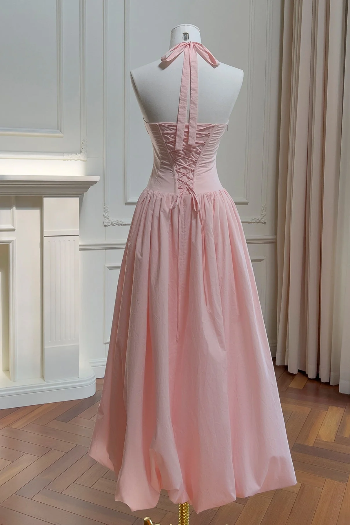 Halter Pink Empire A-line Bubble Dress