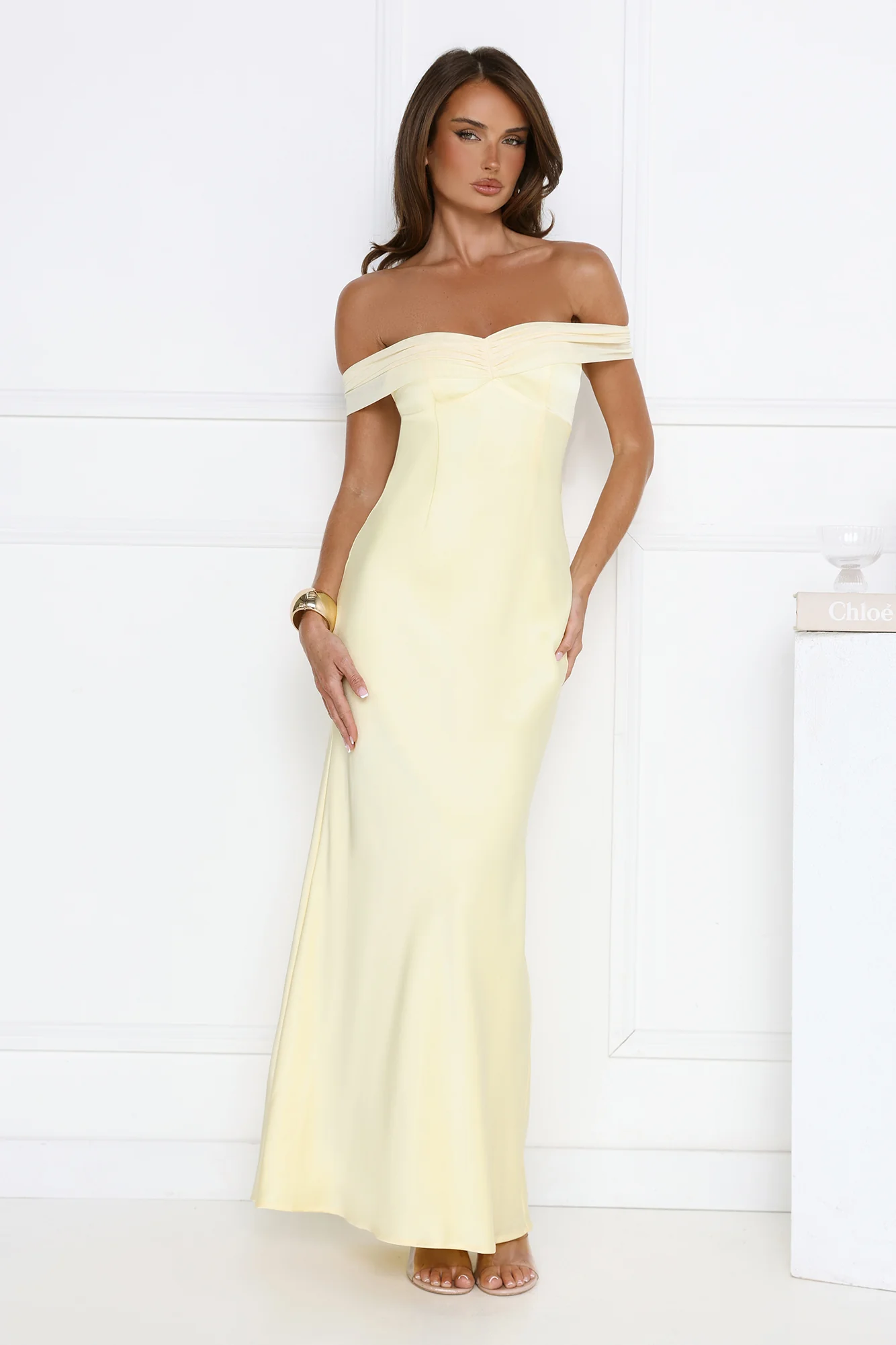 The Sophisticate Off Shoulder Maxi Dress Yellow