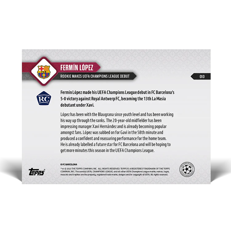 Topps UK - Fermín López - Rookie makes UEFA Champions League debut - UCL TOPPS NOW® Card #10