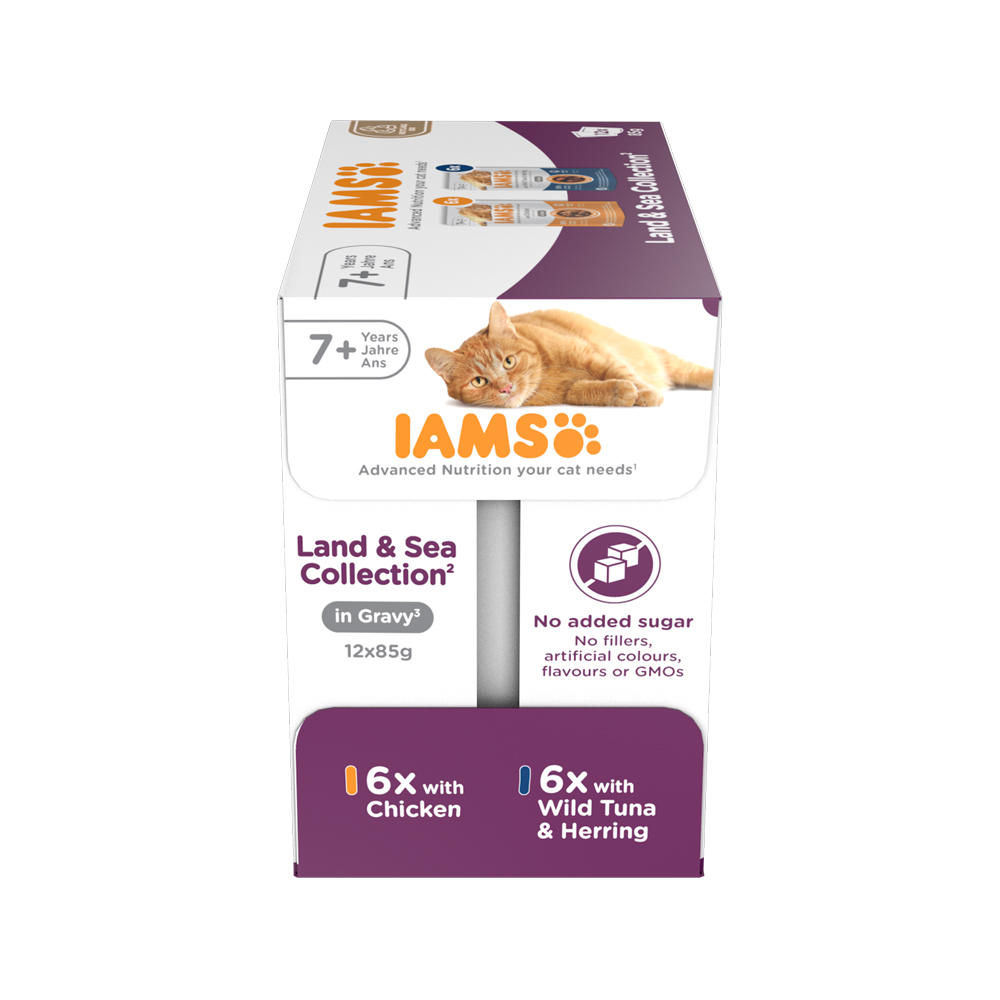 IAMS Delights Senior Cat Wet Food - Land & Sea Collection - Sauce - 12 x 85
