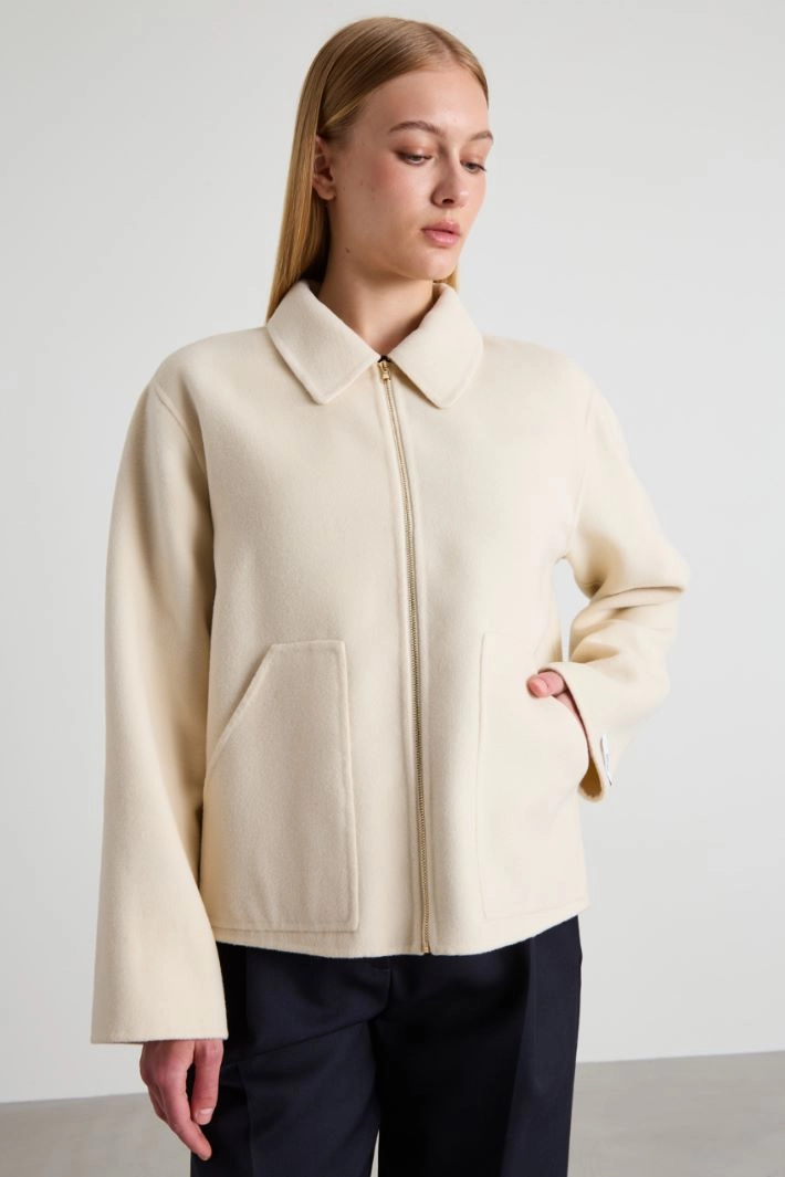 Double cloth jacket with zip - IVORY