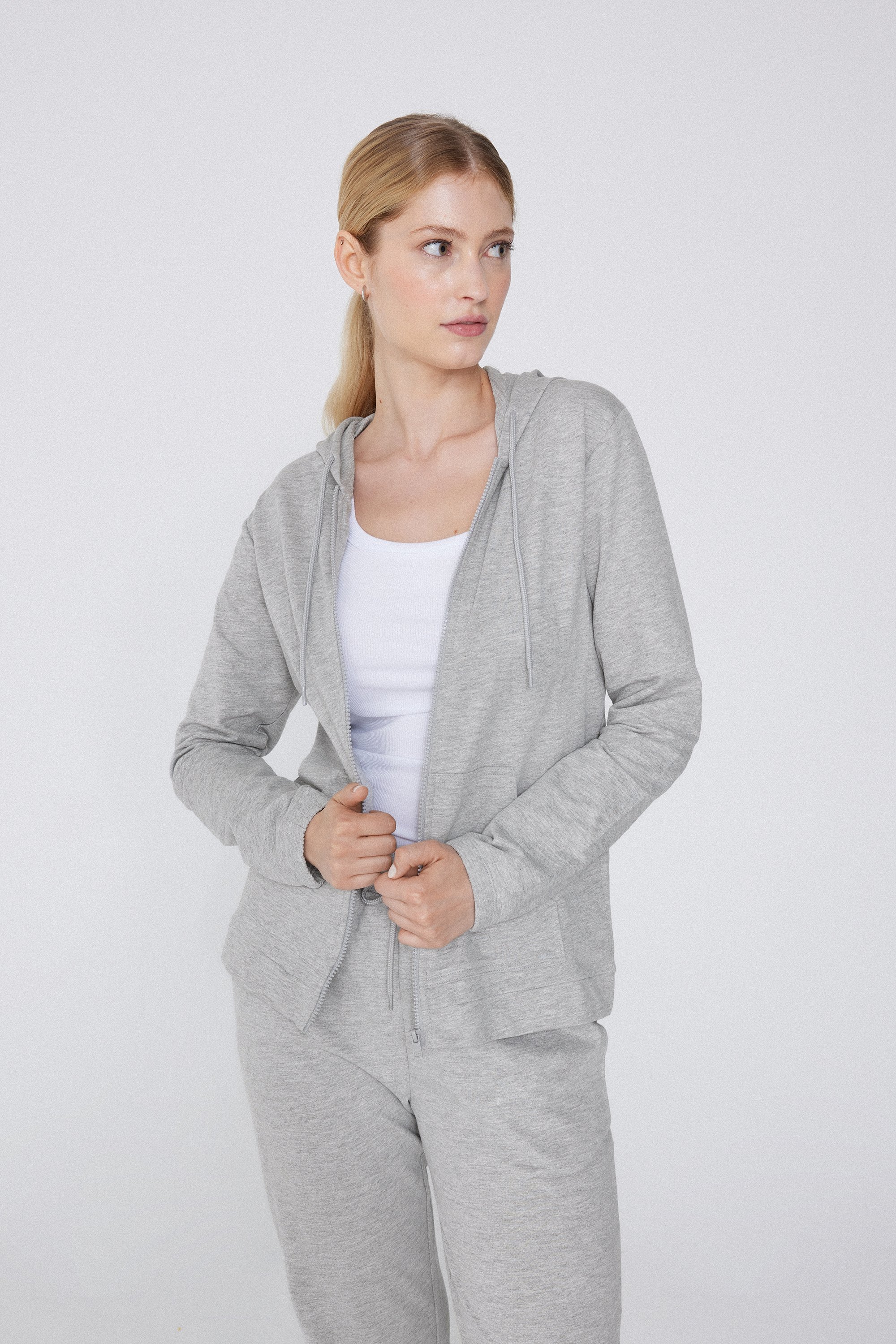 Lightweight Hooded Sweatshirt with Zip and Drawstring