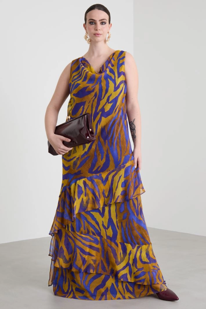 Long printed georgette dress - YELLOW VIOLET