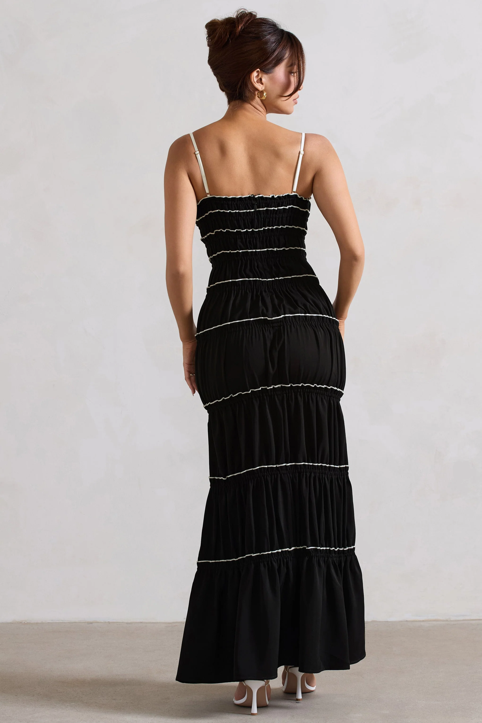 Summer Breeze | Black Strappy Gathered Tiered Maxi Dress