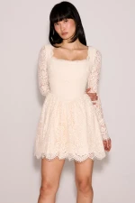 Cream Lace Long Sleeve Mini Dress