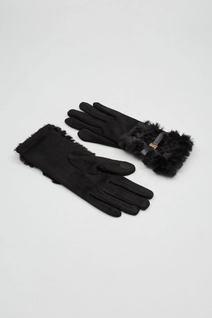 Trimmed gloves in soft and warm fabric - BLACK