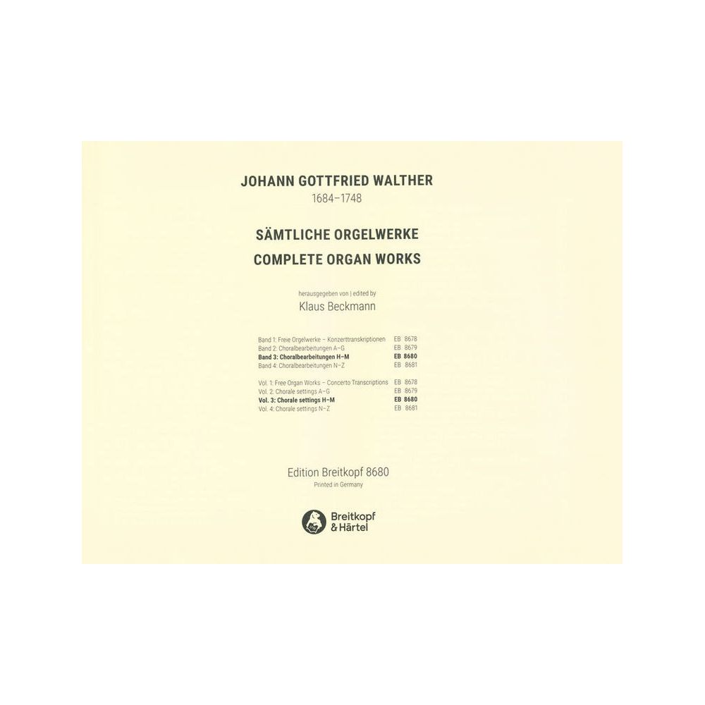 Breitkopf & Härtel Walther Sämtliche Orgelwerke 3 – Thomann Ireland