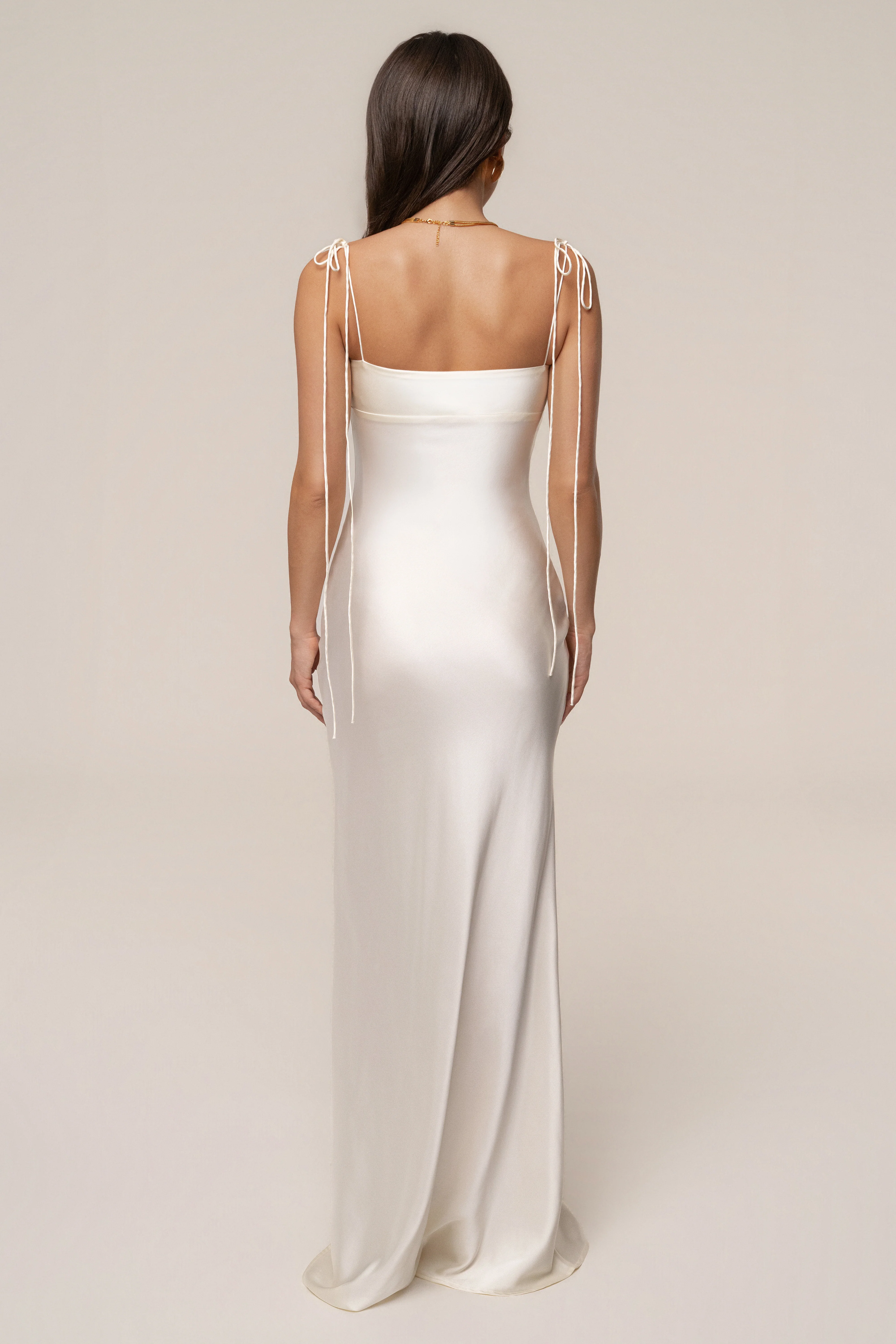 Cream Galilea Satin Maxi Dress