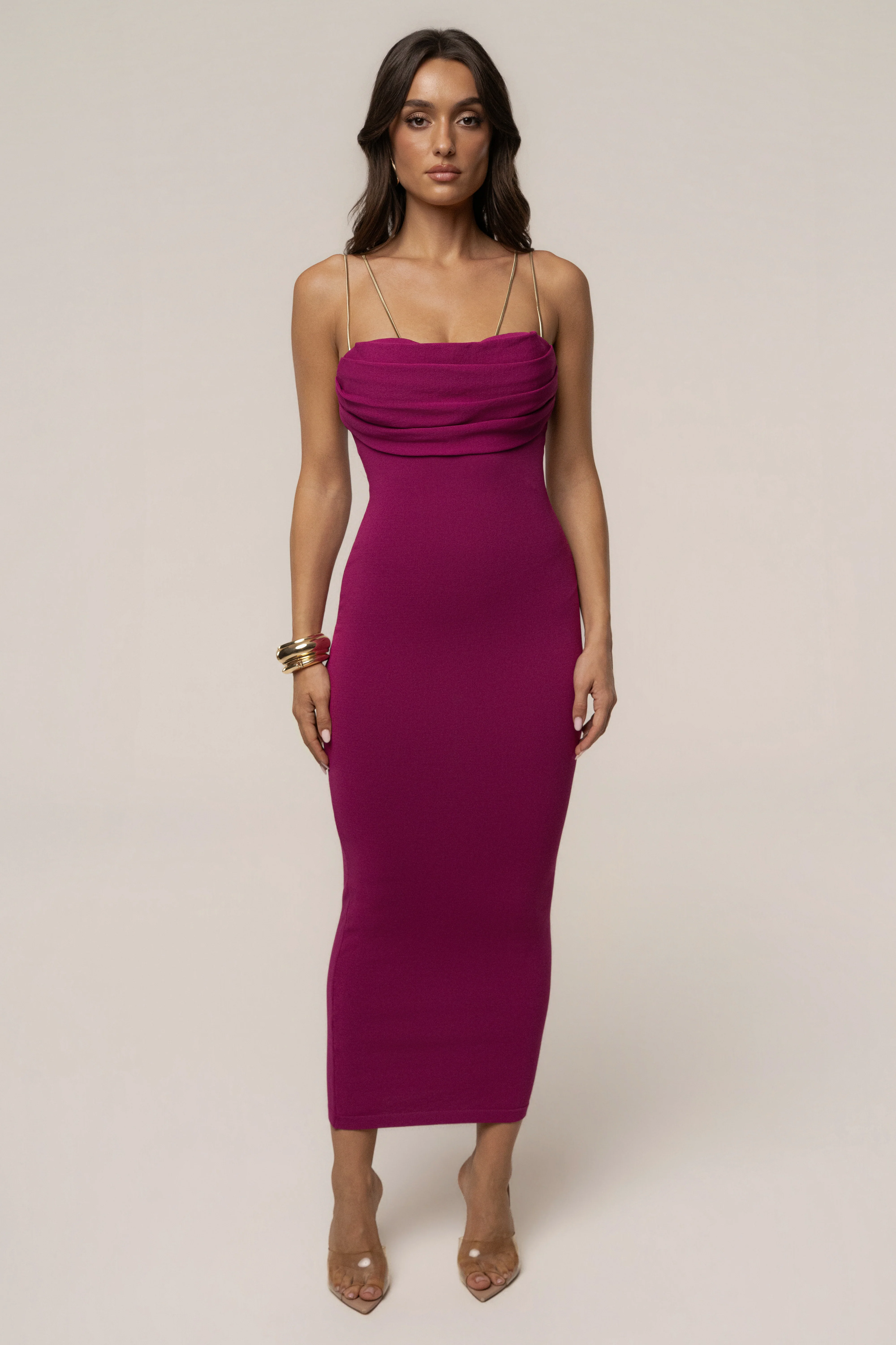 Fuchsia La Lune Drape Midi Dress