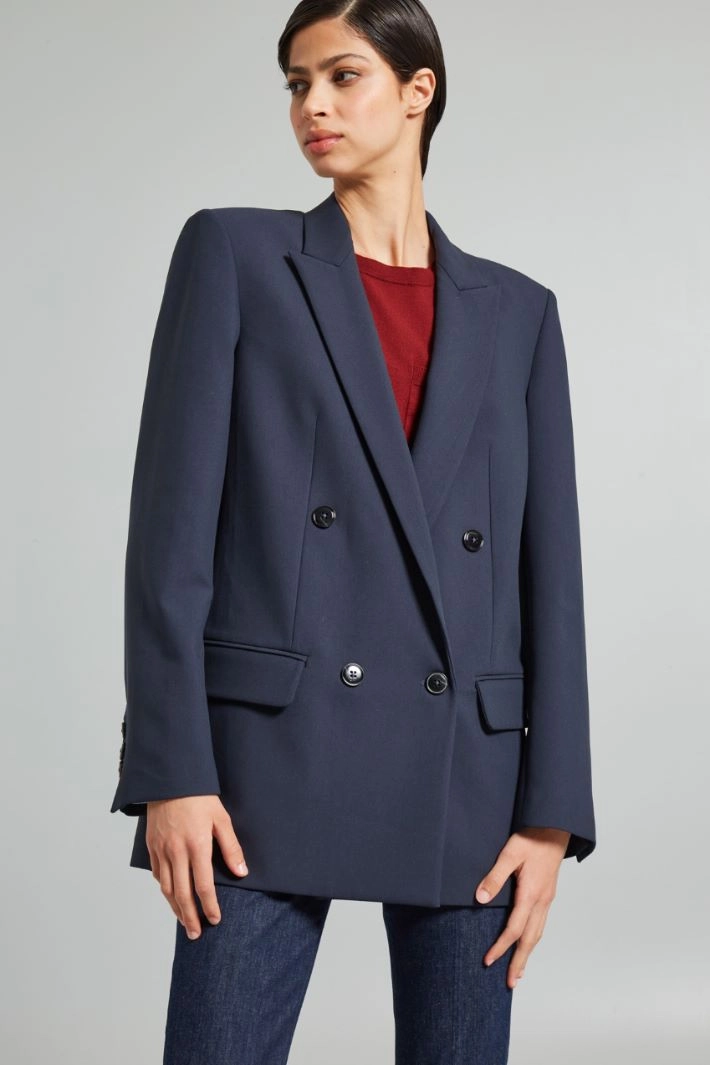 Viscose canvas blazer - DARK BLUE