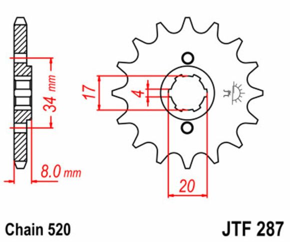 JT. Steel Standard 287 - 520 Countershaft SprocketRef: JTC01383A / 1077327002