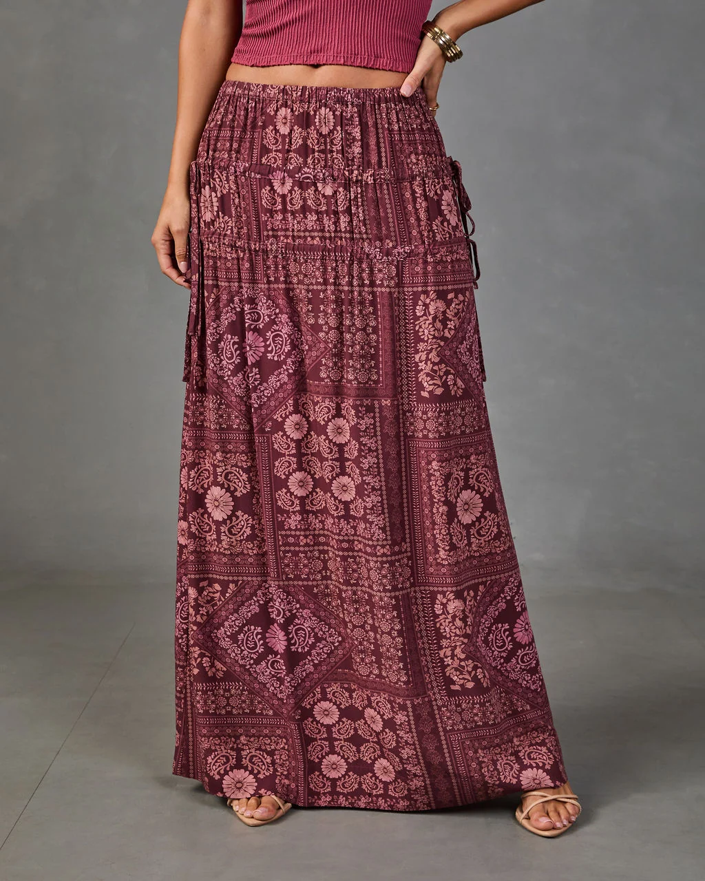 Mystic Meadow Drawstring Floral Maxi Skirt