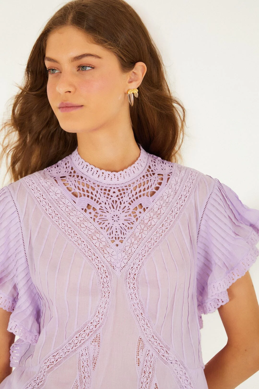 Lilac Lace Ruffled Organic Cotton Blouse