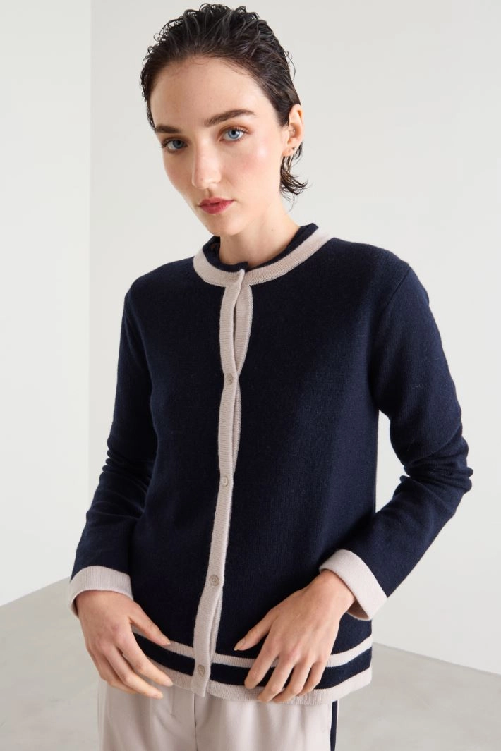 Wool cardigan with intarsia - NIGHT BLUE