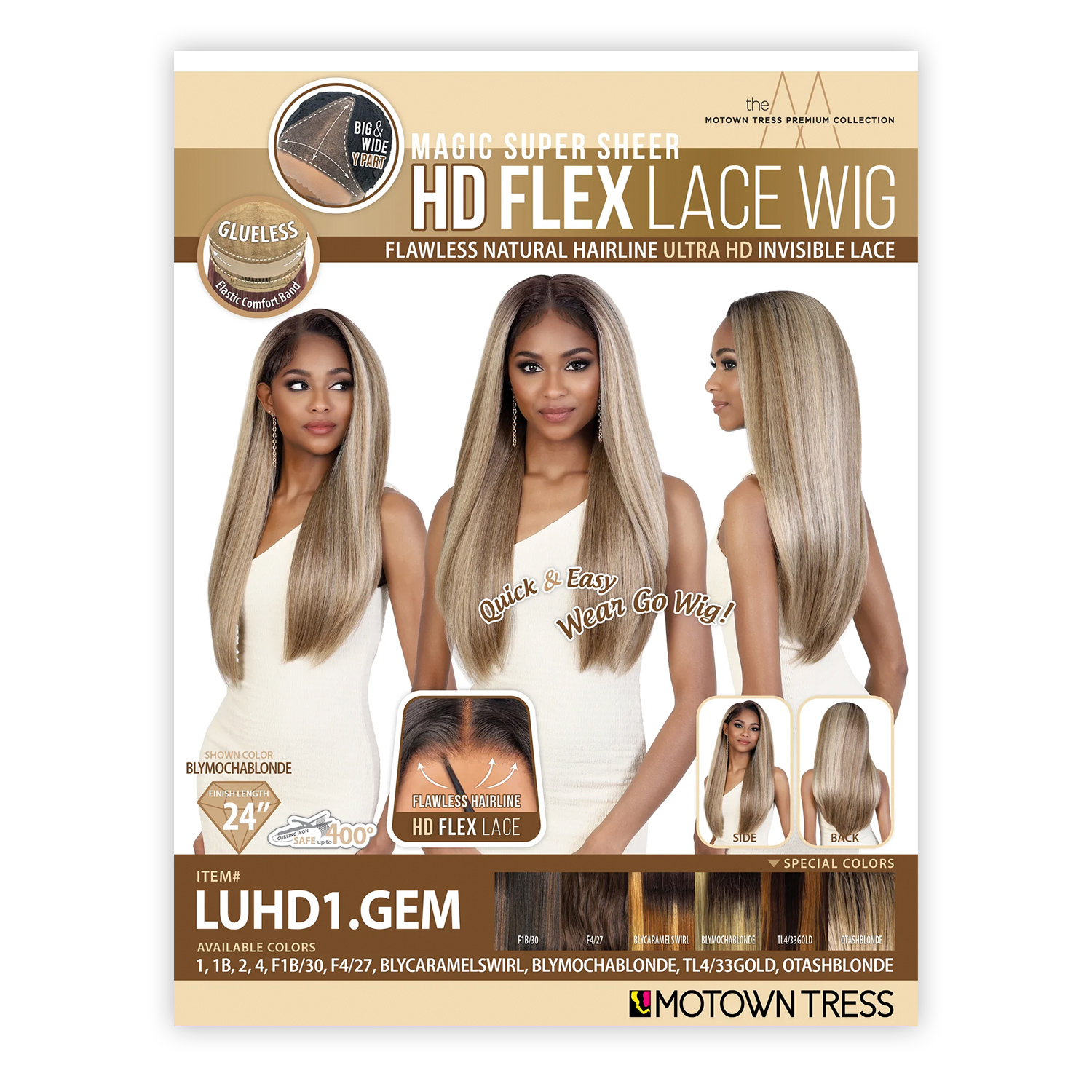 Motown Tress Ultra HD Invisible Lace Front Wig Glueless Y-Part LUHD1.Gem