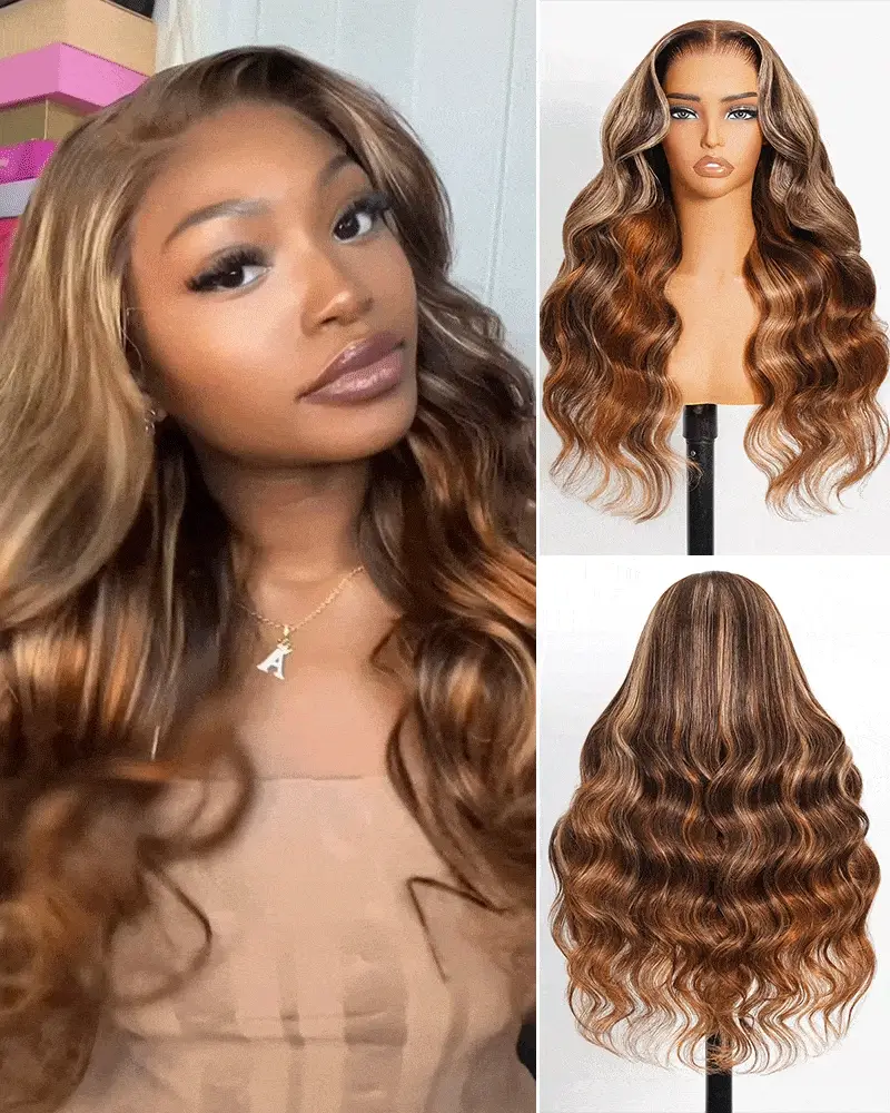 Ophirawig 13x6 Three-Go? Brown Ombre Highlights Glueless Wig Loose Body Wave With Drawstring 100% Human Hair Wig