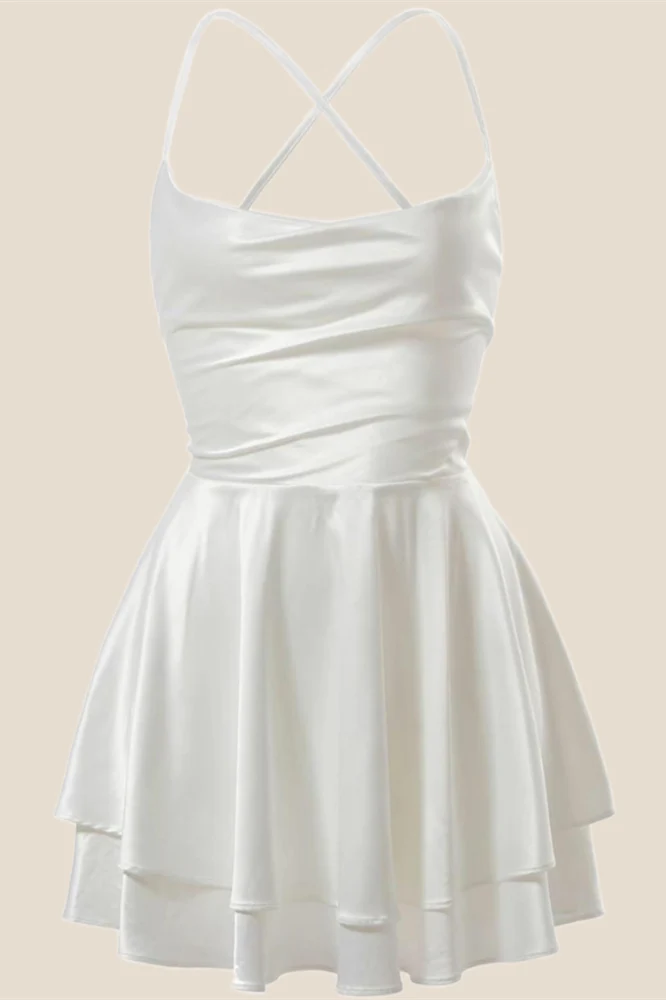 Straps White Satin A-line Short Homecoming Dress
