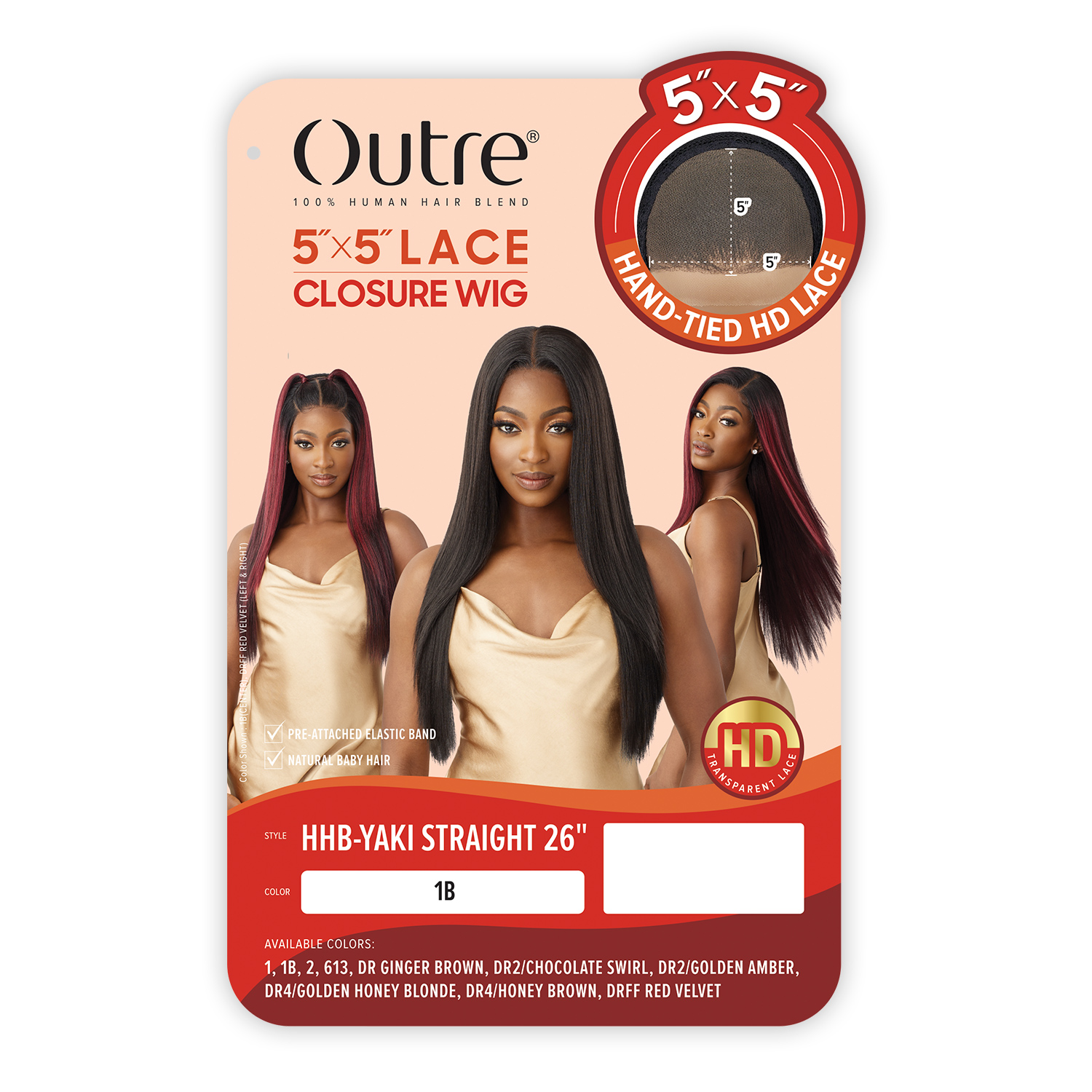 Outre Human Hair Blend Glueless HD 5X5 Lace Closure Wig Yaki Straight 26