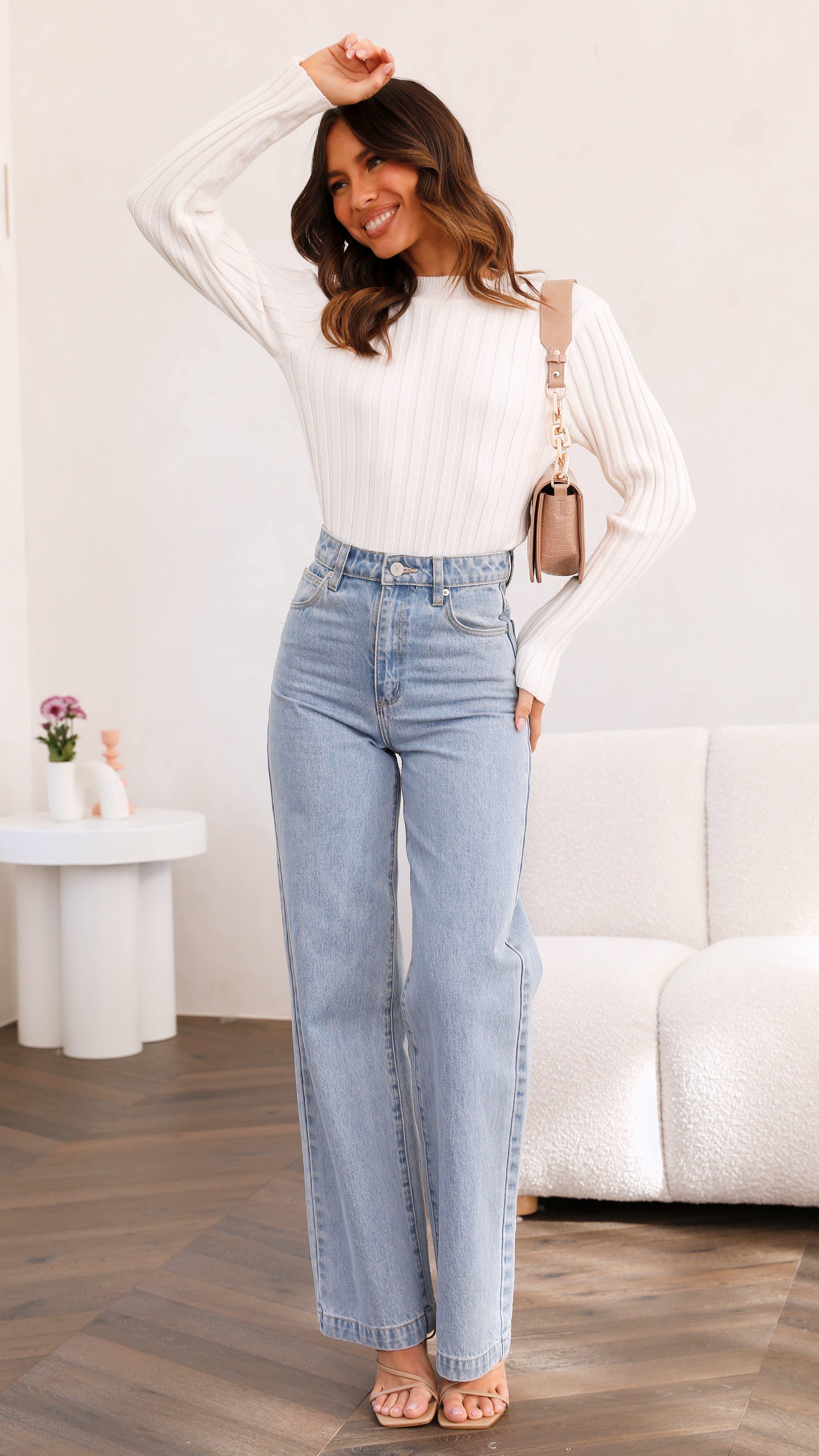 Imogen Long Sleeve Knit Crop - White