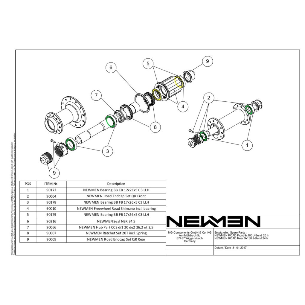 Newmen Bearing BB CB 12x21x5 C3 LLH - Bearing for Front Hub 90177