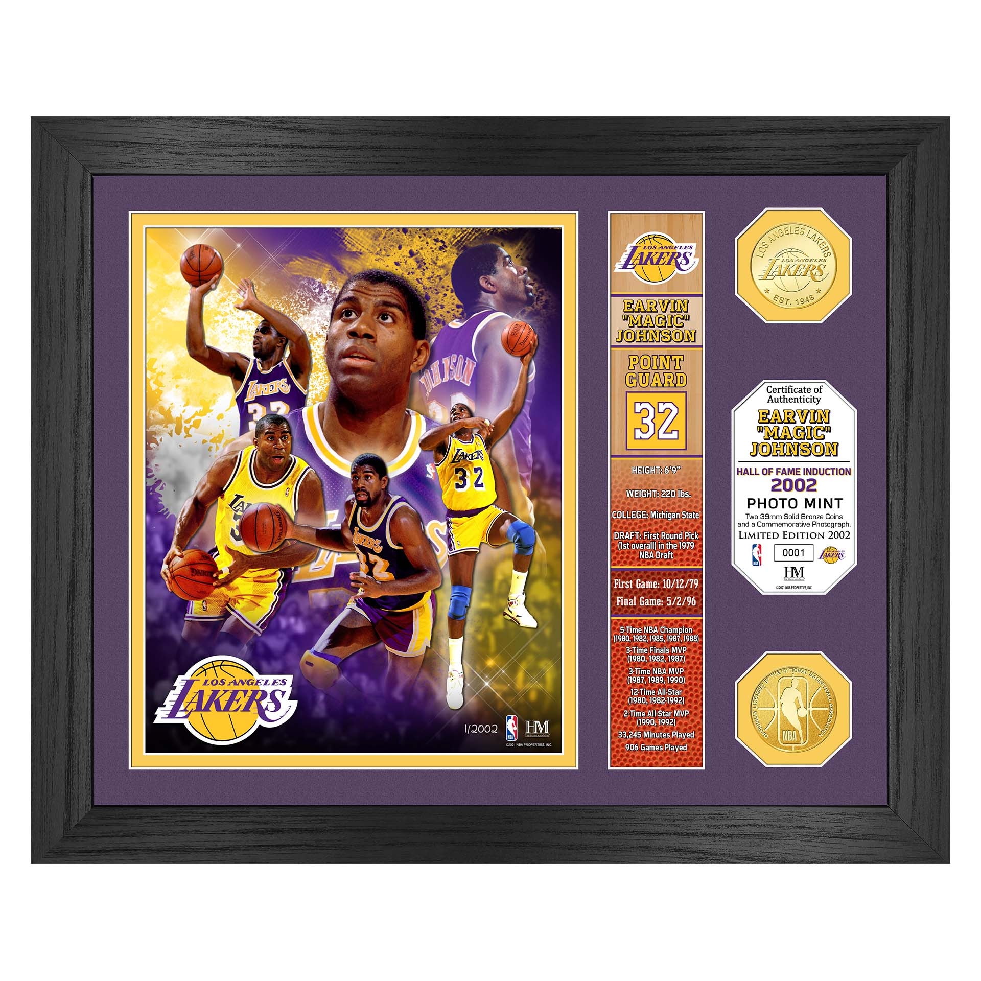 Magic Johnson Los Angeles Lakers Hall of Fame Banner NBA Photo Frame