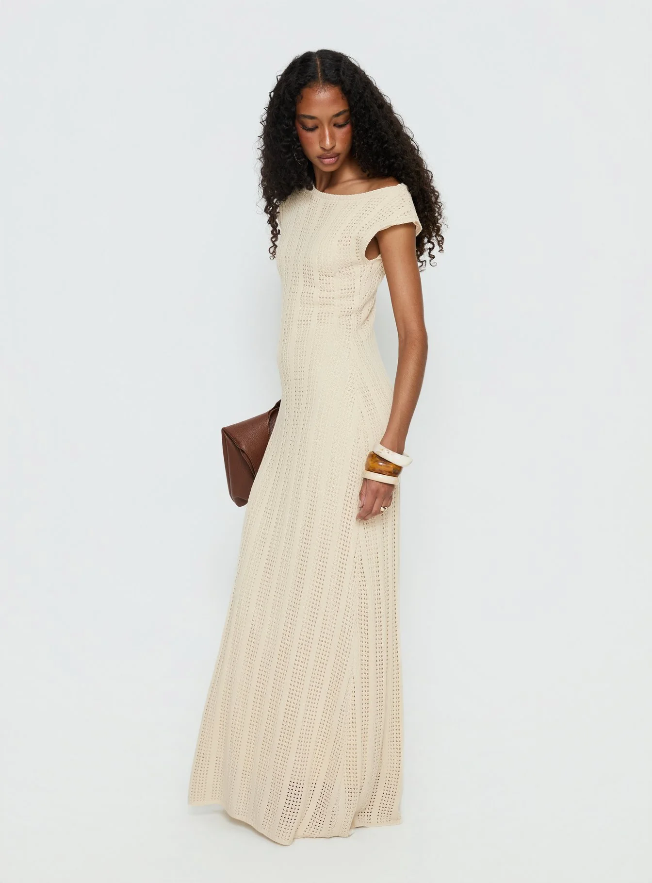 Break My Soul Knit One Shoulder Maxi Dress Beige