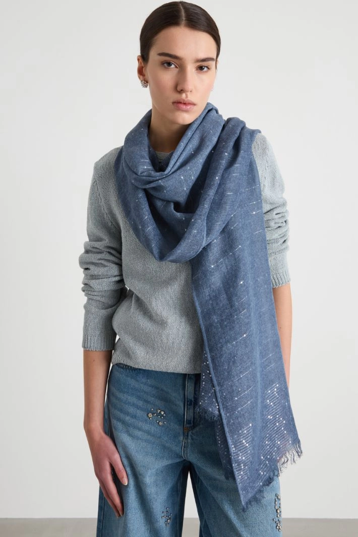 Washed-effect sequin stole - BLUE