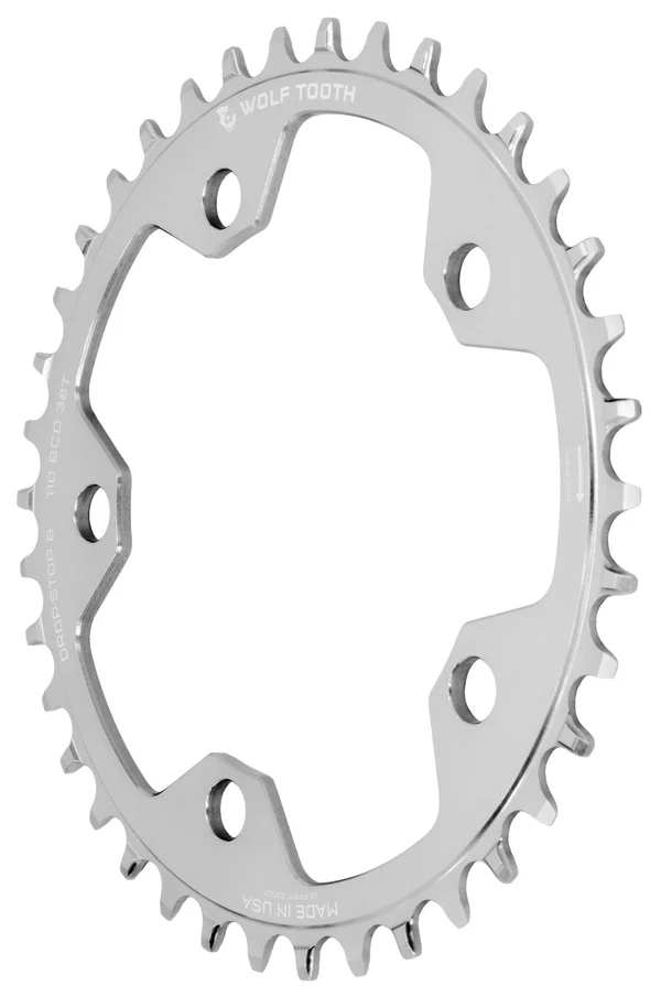 Wolf Tooth Gravel/CX/Road Chainring | 110 BCD | 5-Arm | Drop Stop B - raw silver