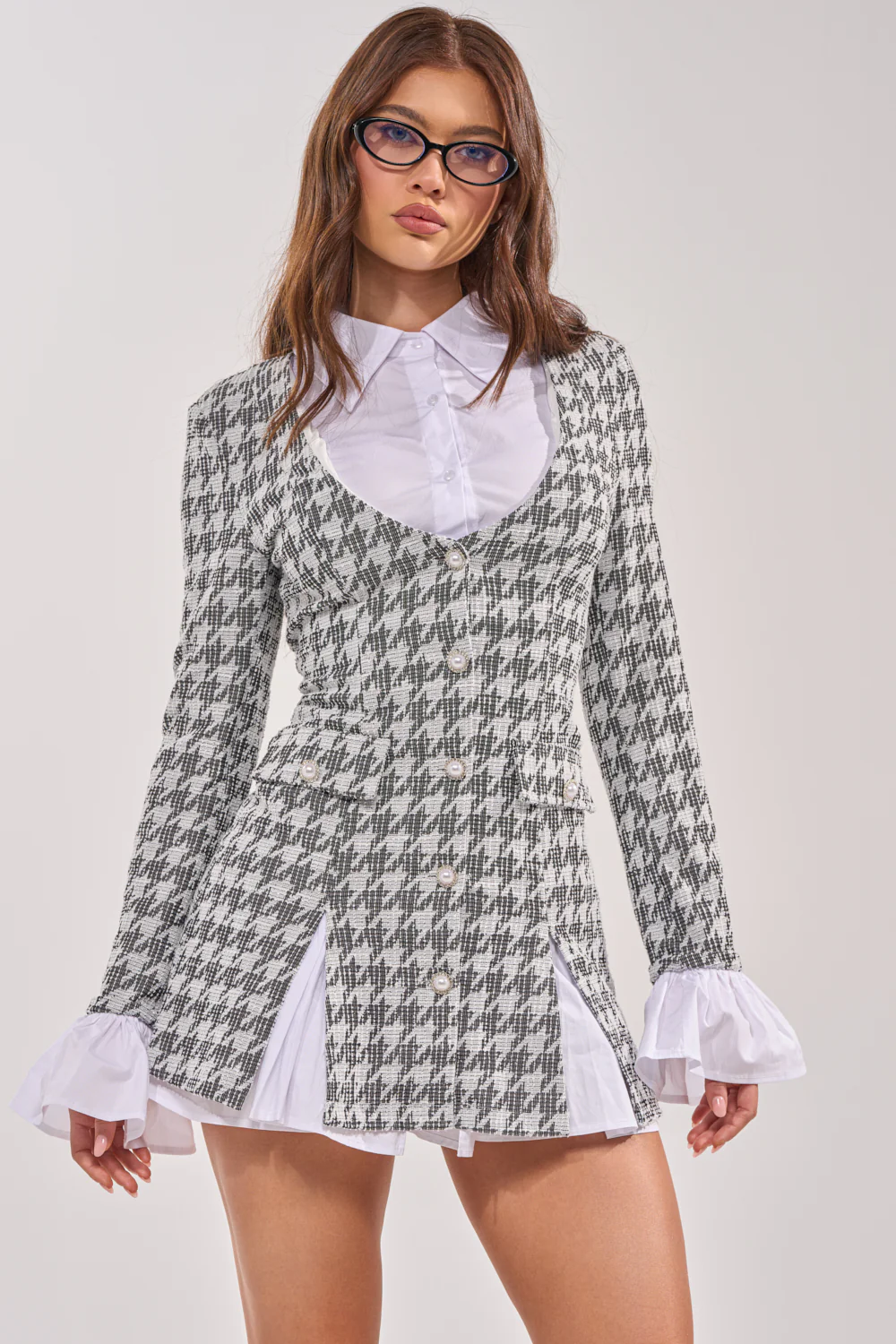 Talia Tweed Long Sleeve Collared Dress
