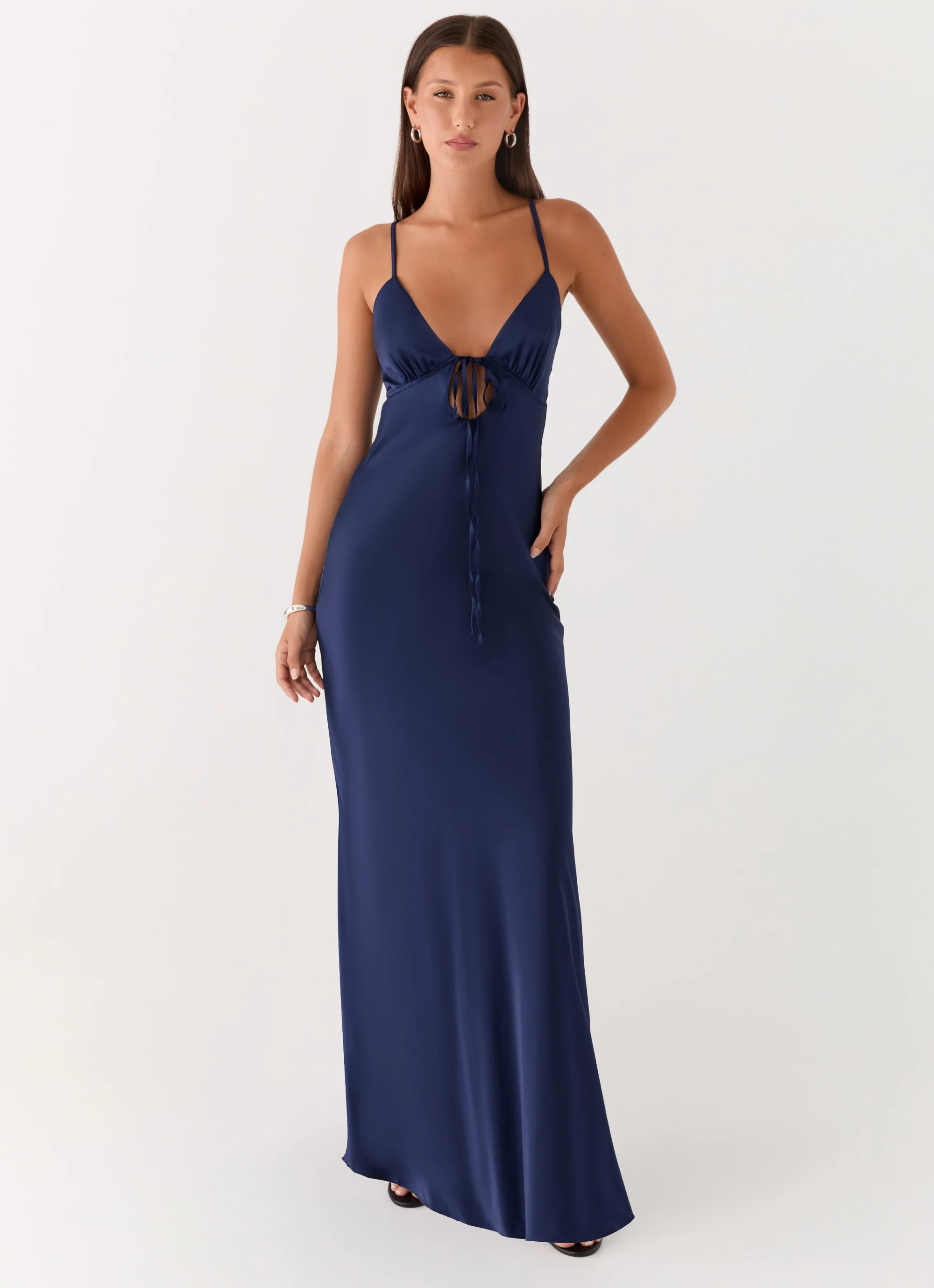 Flora Satin Maxi Dress - Navy
