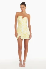 Textured Floral Mini Dress in Yellow