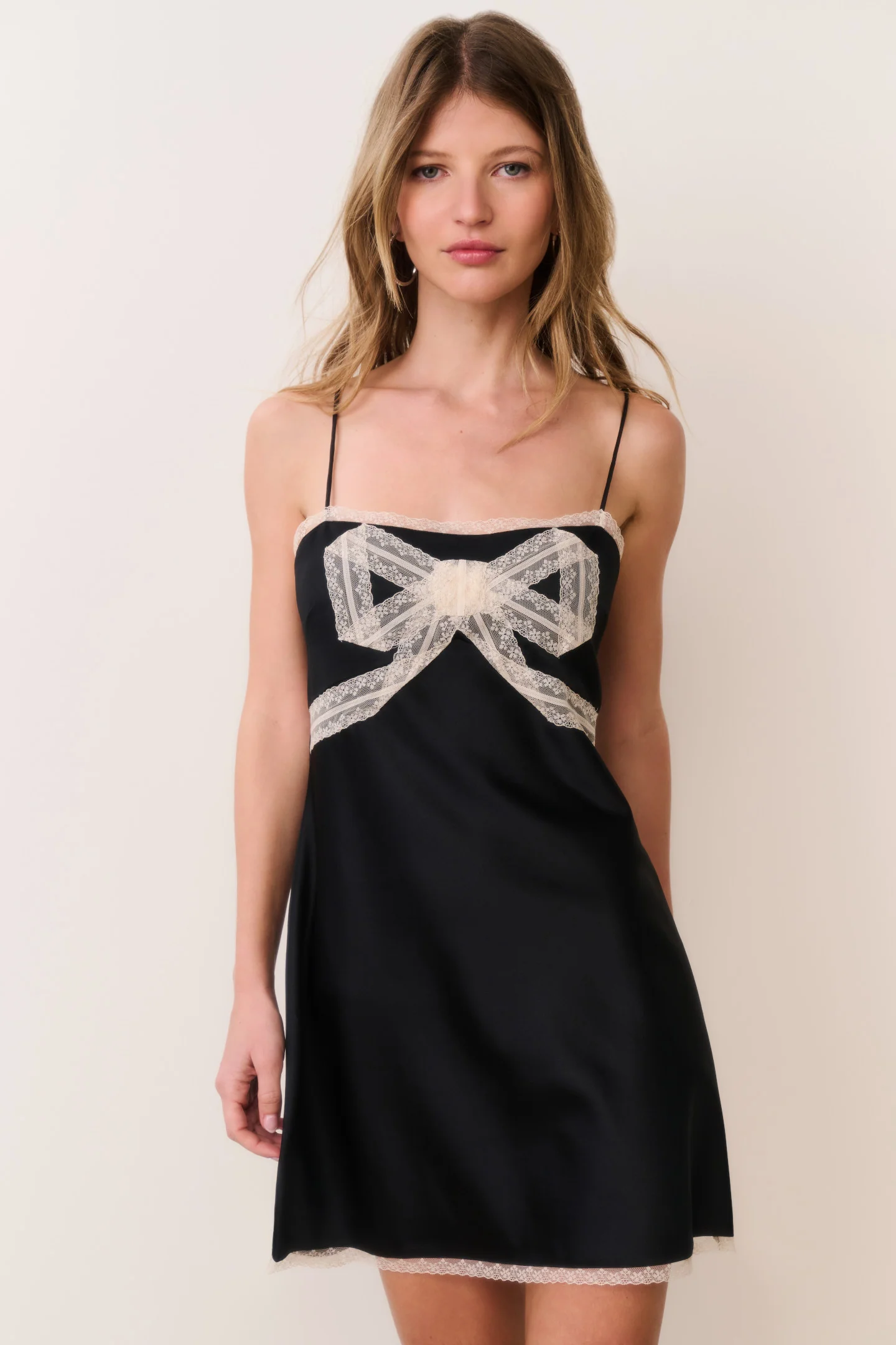 Mirelis Lace Bow Crepe Mini Dress - BLACK