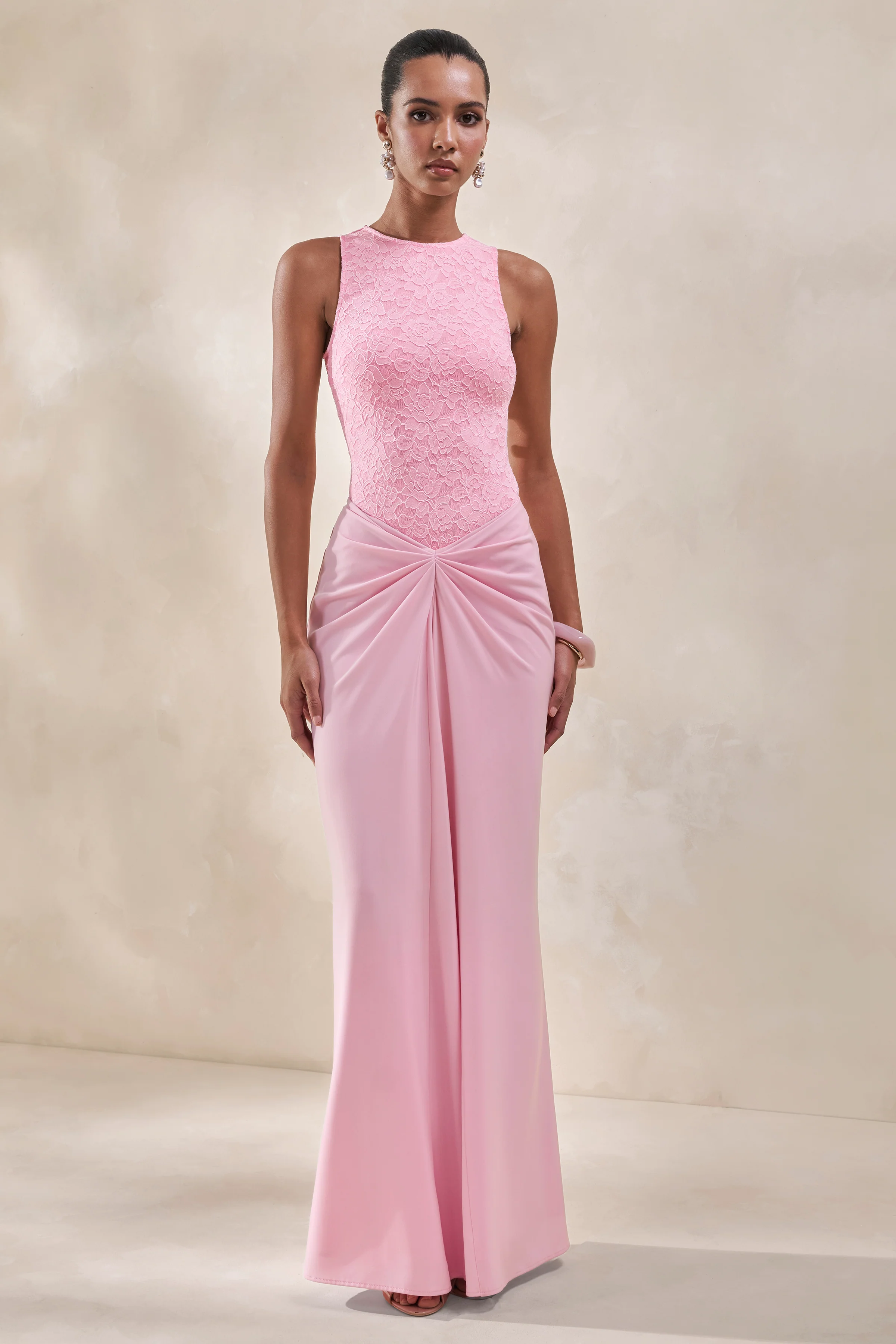 Setaria | Pink Satin Maxi-Skirt With Gathered-Detailing And Sash