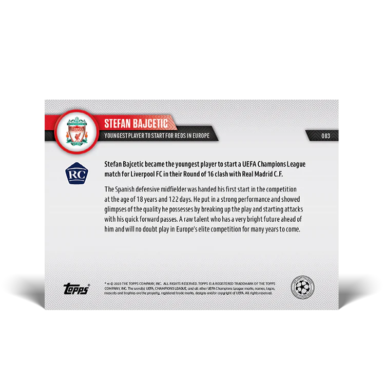 Topps UK - Club Record: Youngest player to start for Reds in Europe - UCL TOPPS NOW® Card #83