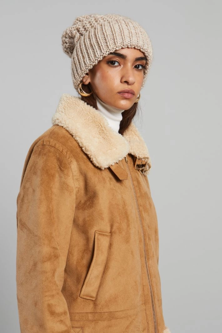 Turn-up beanie hat - SAND