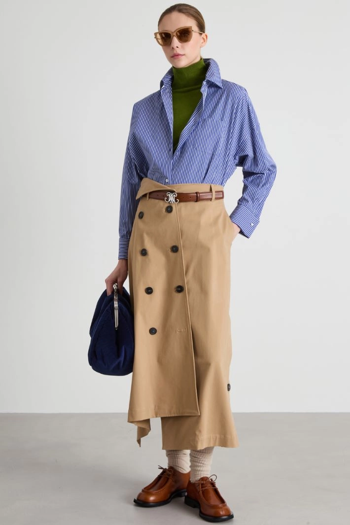 Cotton gabardine trench skirt - BEIGE