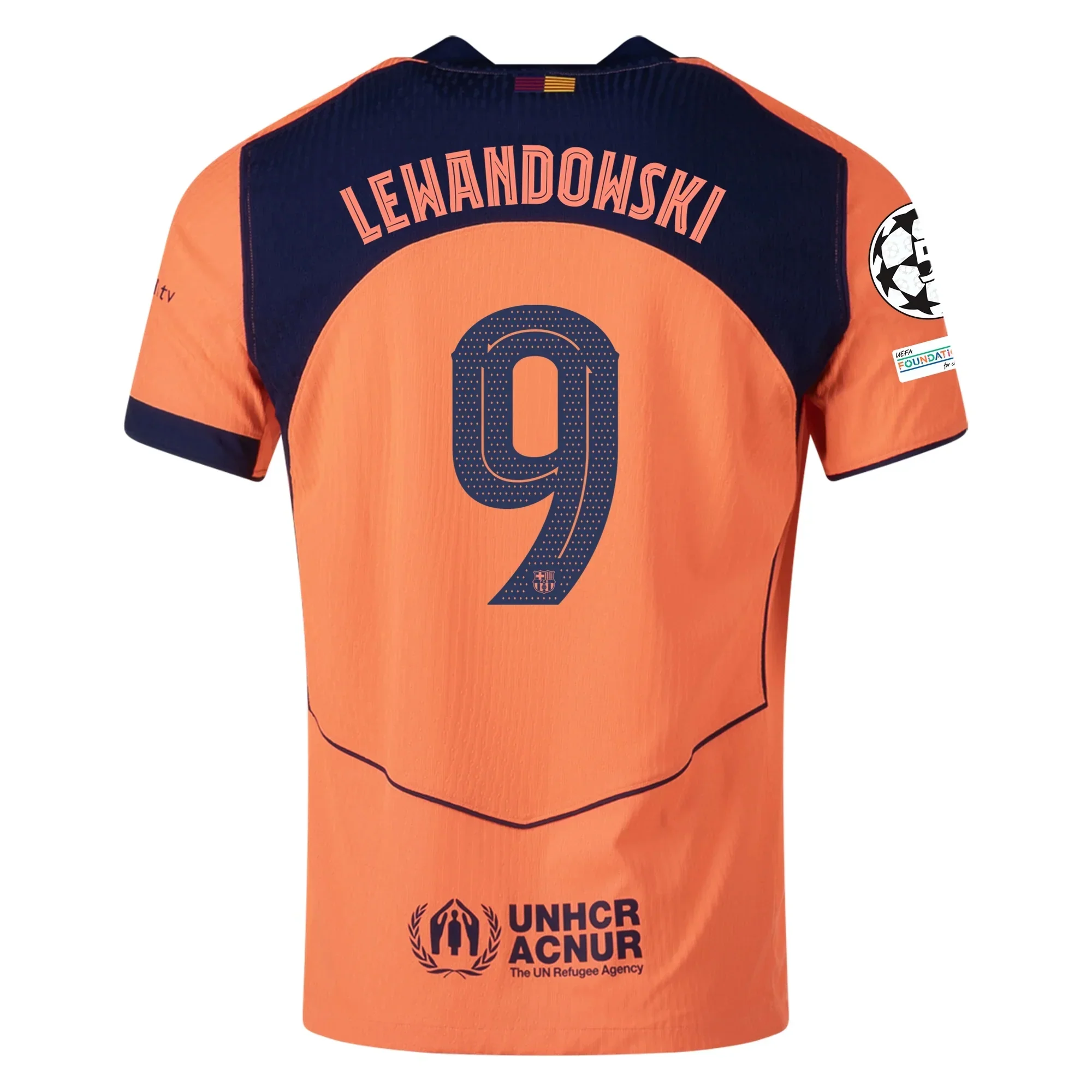 Lewandowski FC Barcelona Third T90 Authentic Jersey 25/26 w/ Champions League Patches (Mango/Navy)