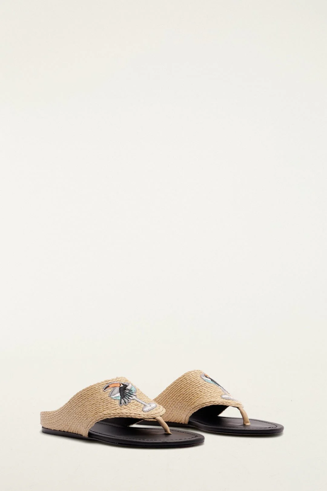 Raffia Embroidered Icons Flat Sandal