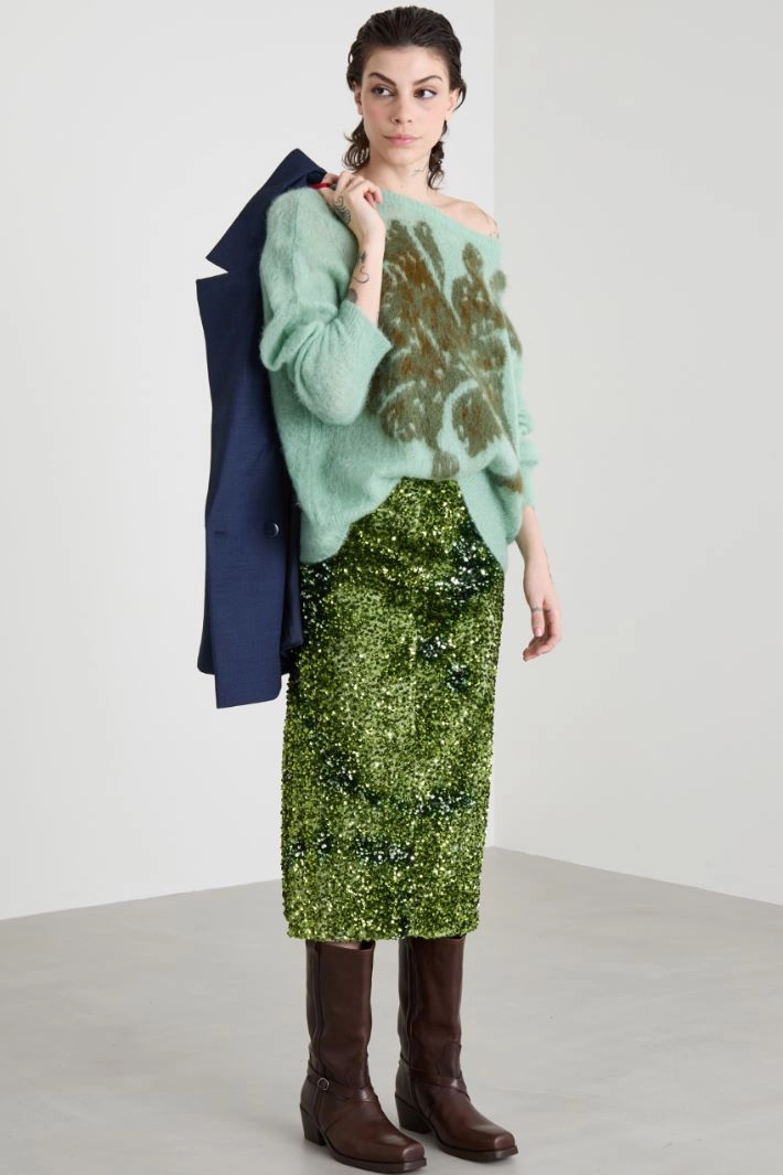 Chenille and sequin skirt - PISTACHIO GREEN