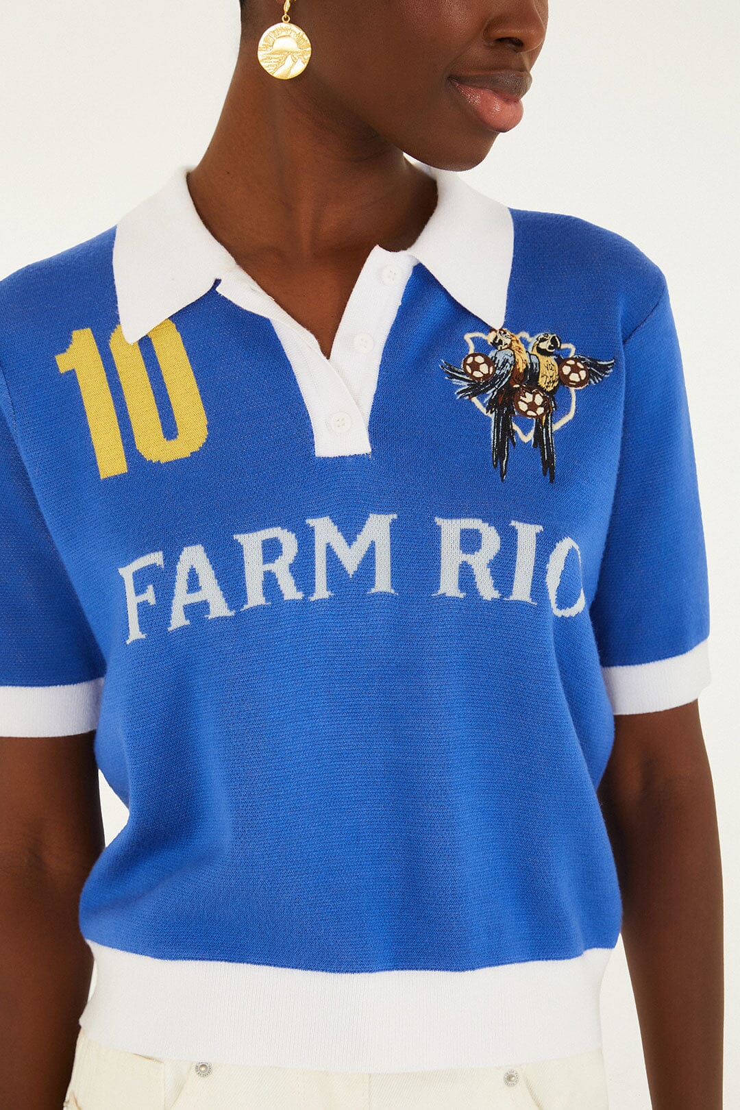 Blue And White Copa Short Sleeve Knit Polo Shirt