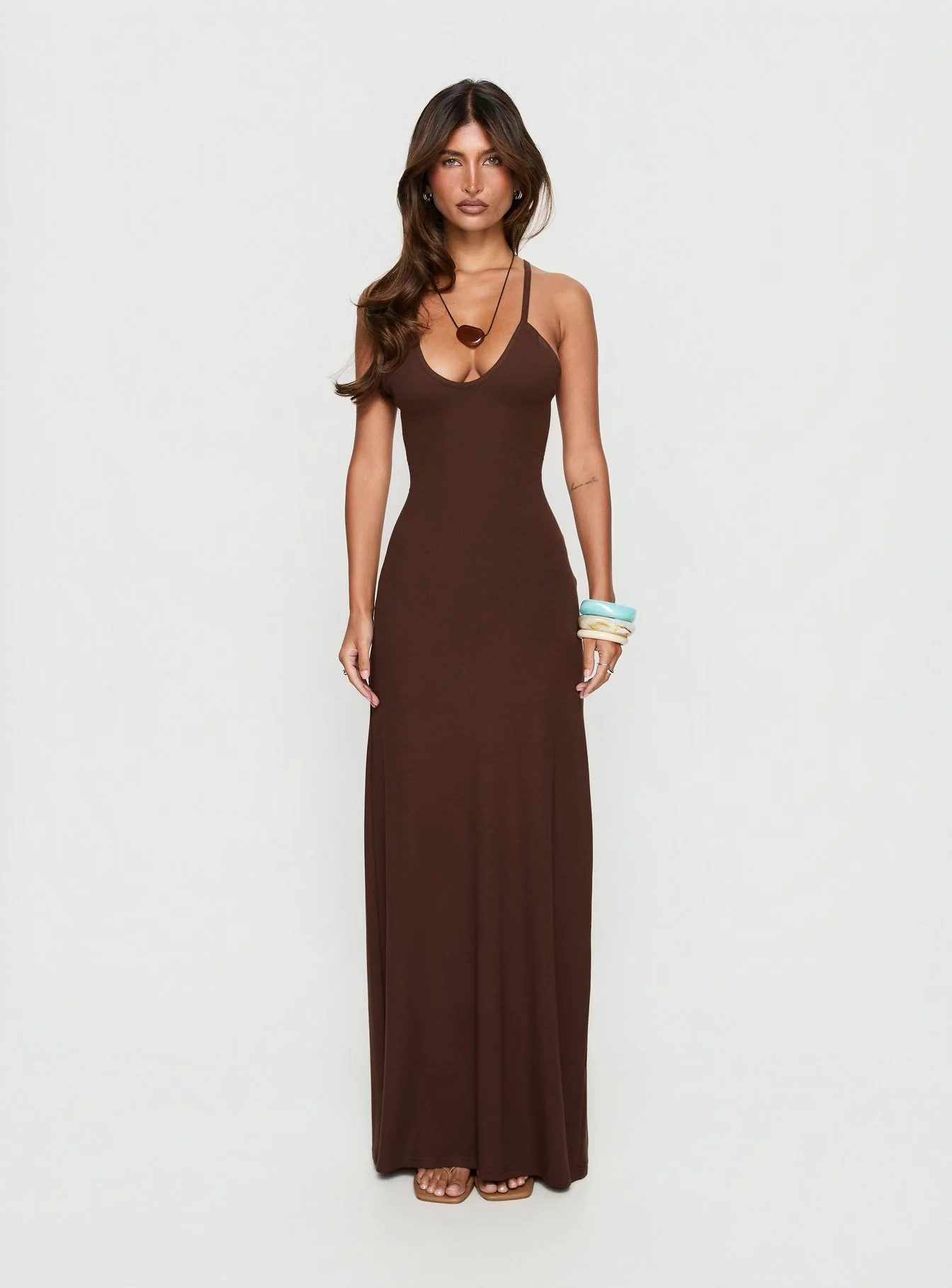 Pasita Halter Tie Up Maxi Dress Chocolate