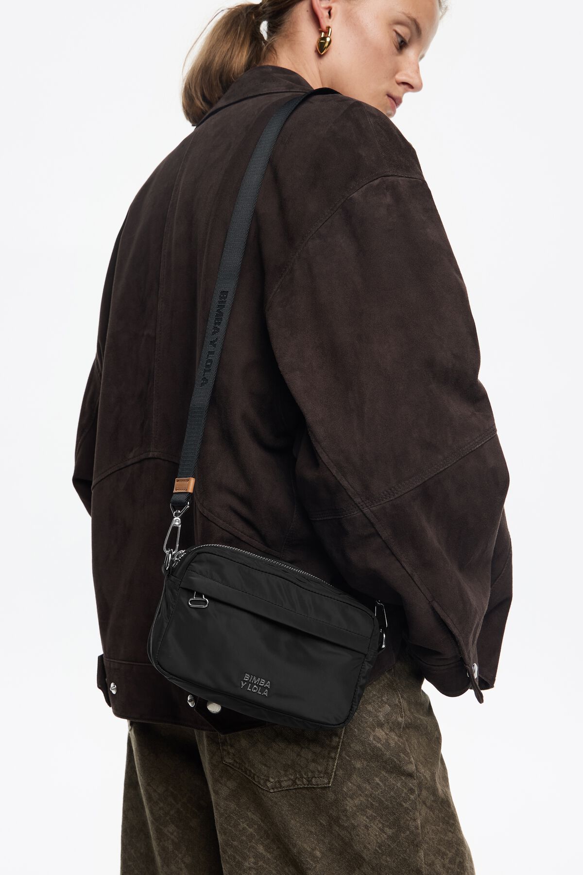 Charcoal nylon crossbody bag