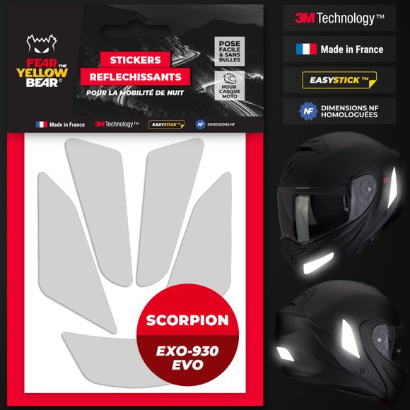 Fear The Yellow Bear REPLICA Scorpion Exo 930 Evo Reflective Stickers - WhiteRef: FYB0040