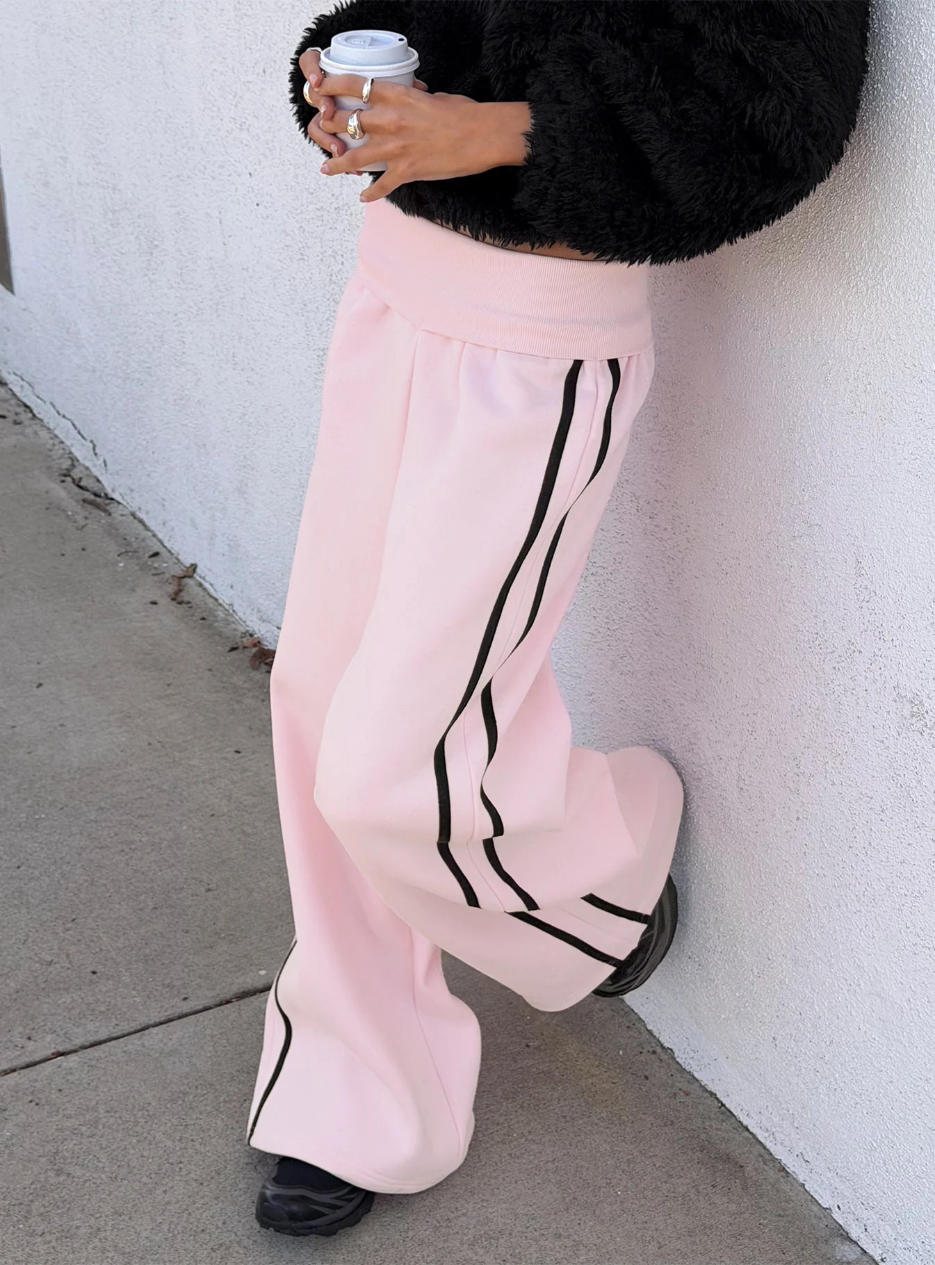 Lockie Foldover Baggy Track Pants Pink / Black