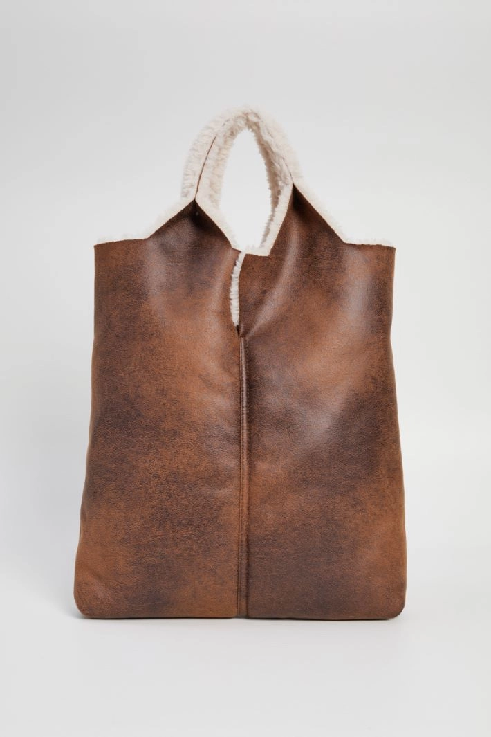 Fur effect shopping bag - BROWN