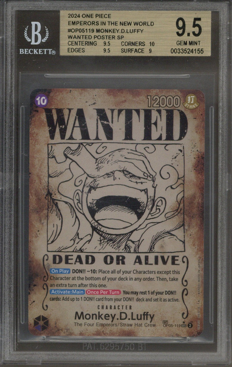 2024 One Piece Monkey D. Luffy Wanted Poster #119 BGS 9.5